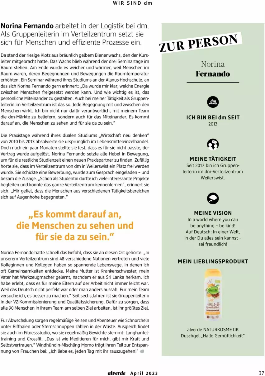 Aktueller Prospekt Dm Drogerie - Prospekte - von 01.04 bis 30.04.2023 - strona 37 - produkty: Alverde, decke, duschgel, eis, ente, erde, gin, kosmetik, kraft, lebensmittel, mac, natur, naturkosmetik, pril, Rauch, reis, rum, SANTE, Ti, Tiere, werkzeug, Weste, Yo, ZTE