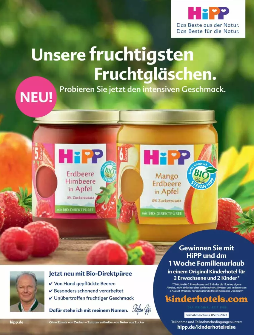 Aktueller Prospekt Dm Drogerie - Prospekte - von 01.04 bis 30.04.2023 - strona 47 - produkty: apfel, beere, beeren, bier, Biere, bio, eis, elle, erdbeere, frucht, gin, himbeer, himbeere, hipp, HP, Kinder, mac, mango, natur, püree, reis, tee, Ti, zucker