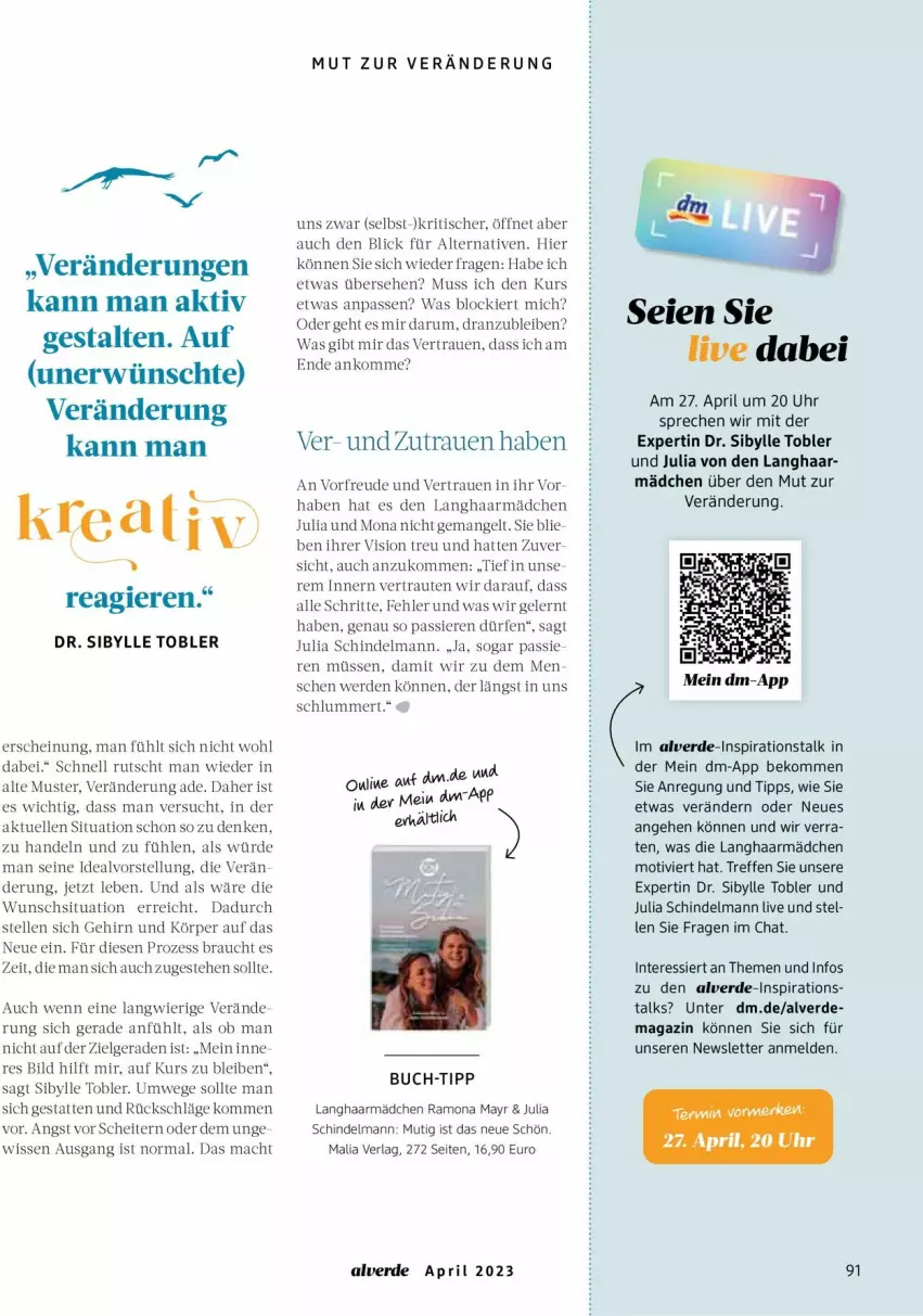 Aktueller Prospekt Dm Drogerie - Prospekte - von 01.04 bis 30.04.2023 - strona 91 - produkty: Alverde, beko, buch, buch-tipp, elle, erde, LG, mac, magazin, pril, Rauch, rum, Ti, tisch, uhr