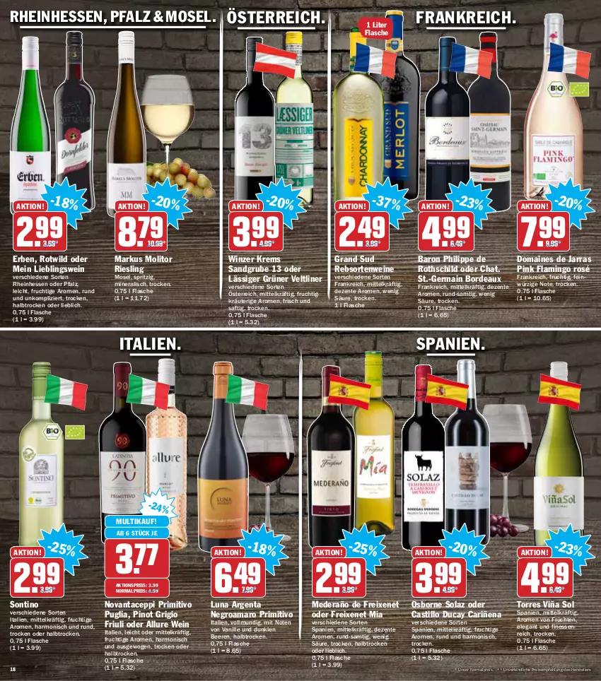 Aktueller Prospekt Aez - Prospekte - von 31.01 bis 05.02.2022 - strona 18 - produkty: aktionspreis, amaro, asti, beere, beeren, eis, elle, ente, finesse, flasche, freixenet, frucht, früchte, früchten, Germ, grand sud, grüner veltliner, gsw, kräuter, olaz, osborne, Pinot, pinot grigio, primitivo, rebsortenweine, reis, riesling, saft, teller, Ti, vanille, wein, weine, Wild