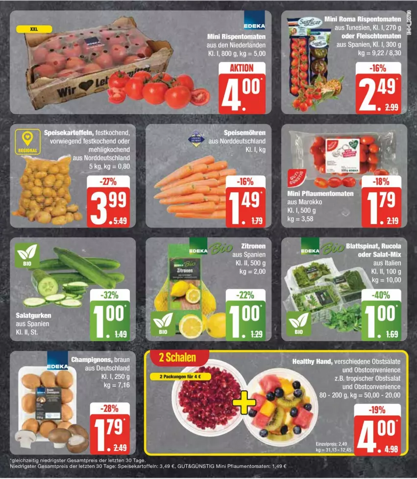 Aktueller Prospekt Edeka - Prospekte - von 25.03 bis 30.03.2024 - strona 11 - produkty: braun, champignon, champignons, deka, eis, elle, fleisch, kartoffel, kartoffeln, obst, pflaume, pflaumen, reis, rispentomaten, salat, salate, speisekartoffeln, Ti, tomate, tomaten, ZTE