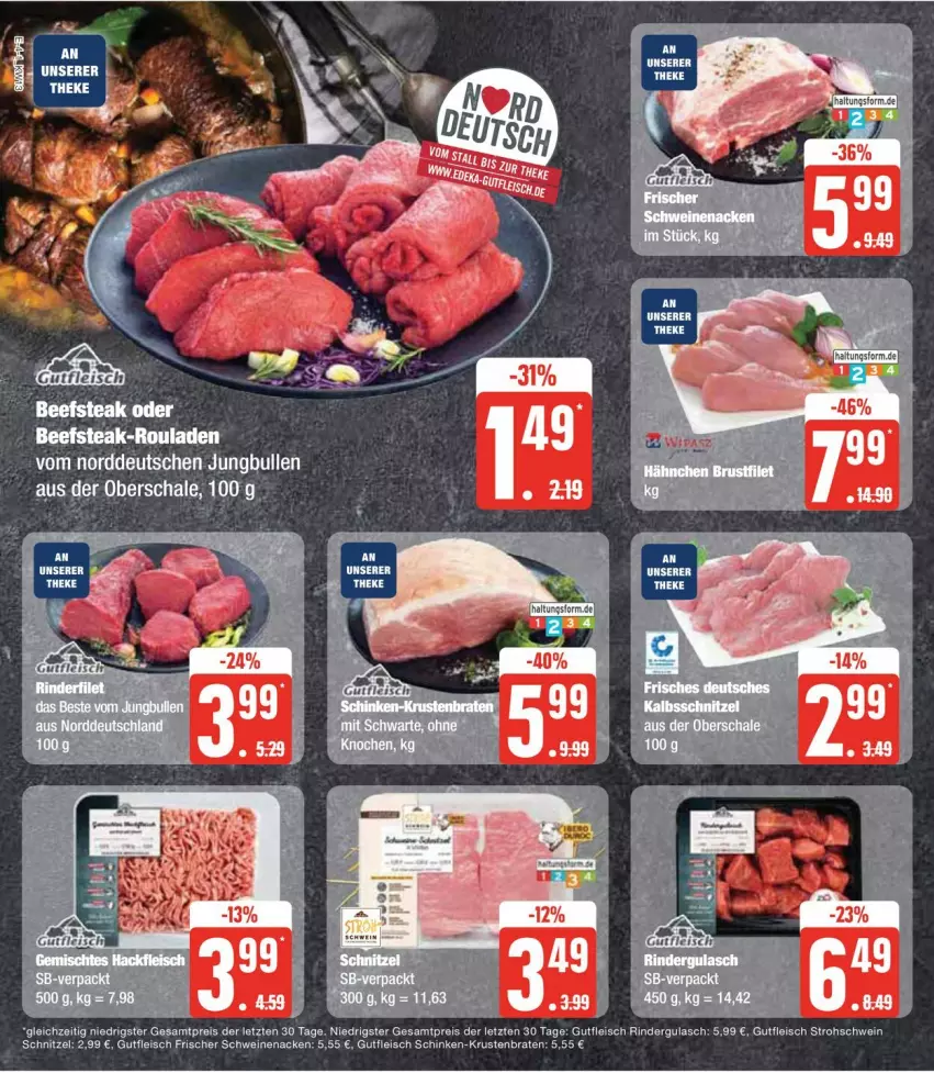 Aktueller Prospekt Edeka - Prospekte - von 25.03 bis 30.03.2024 - strona 12 - produkty: beef, braten, eis, fleisch, gulasch, gutfleisch, jungbullen, krustenbraten, reis, rind, rinder, rindergulasch, rouladen, schinken, schnitzel, schwein, schweine, schweinenacken, steak, Ti, wein, weine, ZTE