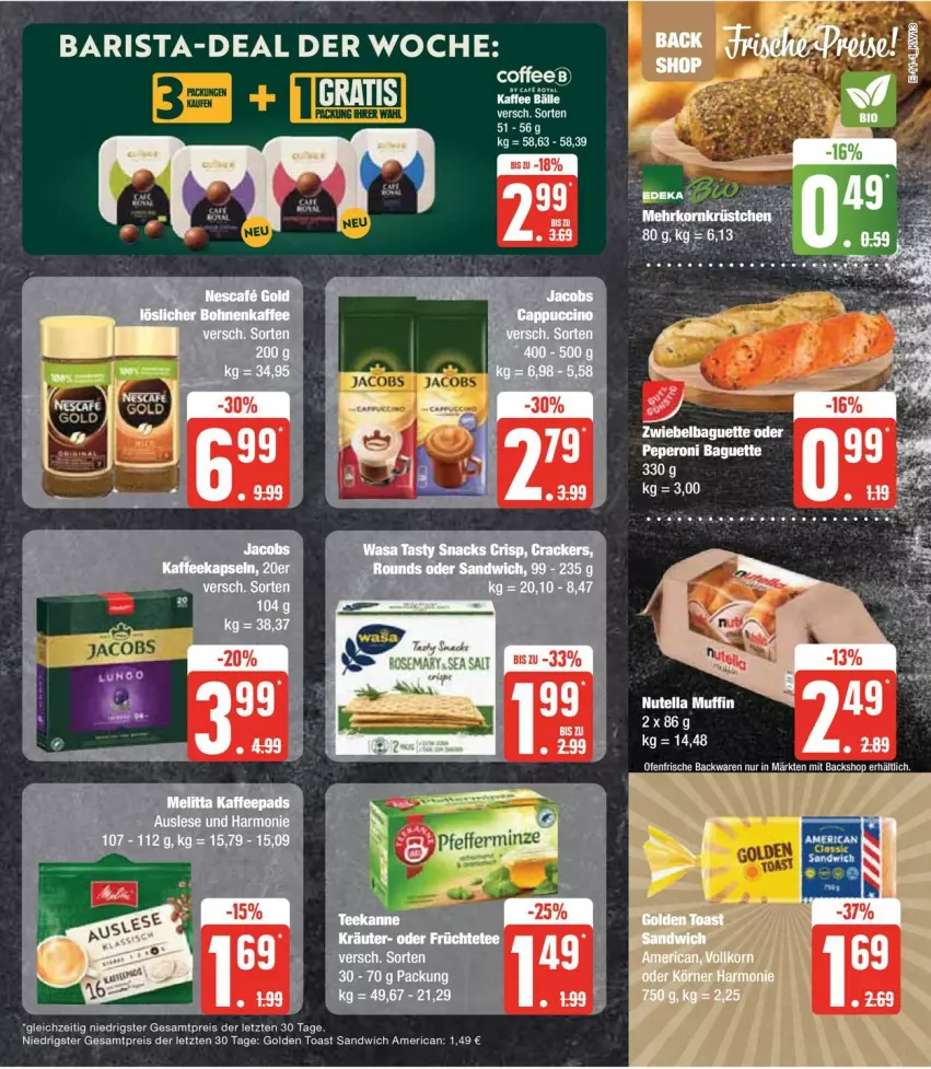 Aktueller Prospekt Edeka - Prospekte - von 25.03 bis 30.03.2024 - strona 19 - produkty: eis, golden toast, jacobs, minze, Muffin, nutella, pfeffer, pfefferminze, reis, sandwich, Ti, toast, ZTE