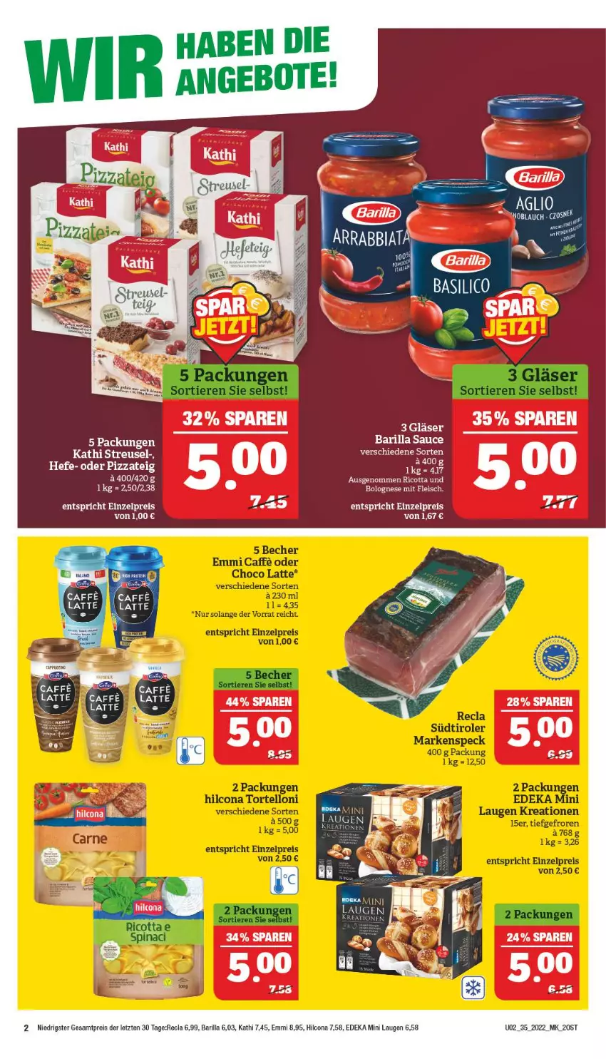 Aktueller Prospekt Marktkauf - Prospekt - von 28.08 bis 03.09.2022 - strona 2 - produkty: barilla, basilico, bolognese, caffe, deka, eis, emmi, fleisch, hilcona, latte, ndk, reis, sauce, tee, Ti, ZTE