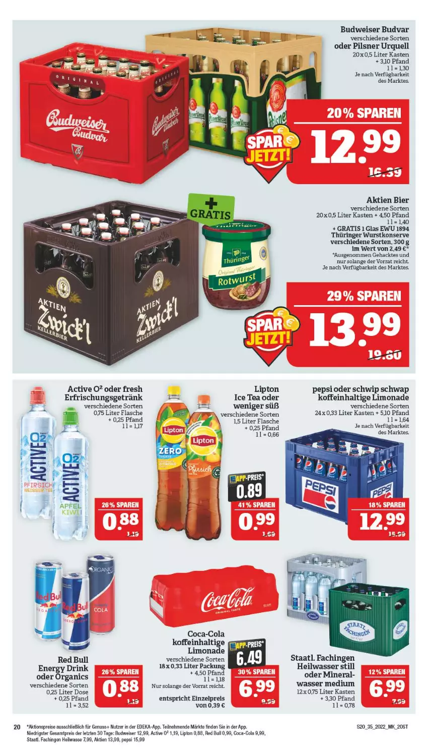 Aktueller Prospekt Marktkauf - Prospekt - von 28.08 bis 03.09.2022 - strona 24 - produkty: aktionspreis, bier, budweiser, coca-cola, cola, deka, drink, eis, elle, energy drink, erfrischungsgetränk, flasche, getränk, ice tea, limo, limonade, lipton, nuss, pepsi, pils, pilsner, pilsner urquell, red bull, reis, ring, Schwip Schwap, Staatl. Fachingen, tee, Ti, wasser, wurst, ZTE