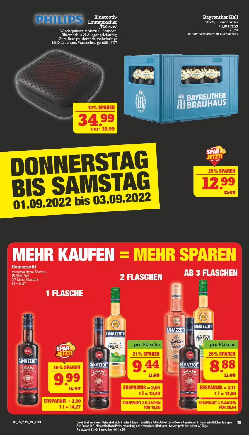 Aktueller Prospekt Marktkauf - Prospekt - von 28.08 bis 03.09.2022 - strona 43 - produkty: bier, eis, elle, flasche, lautsprecher, rama, ramazzott, ramazzotti, reis, teller, Ti, zott, ZTE