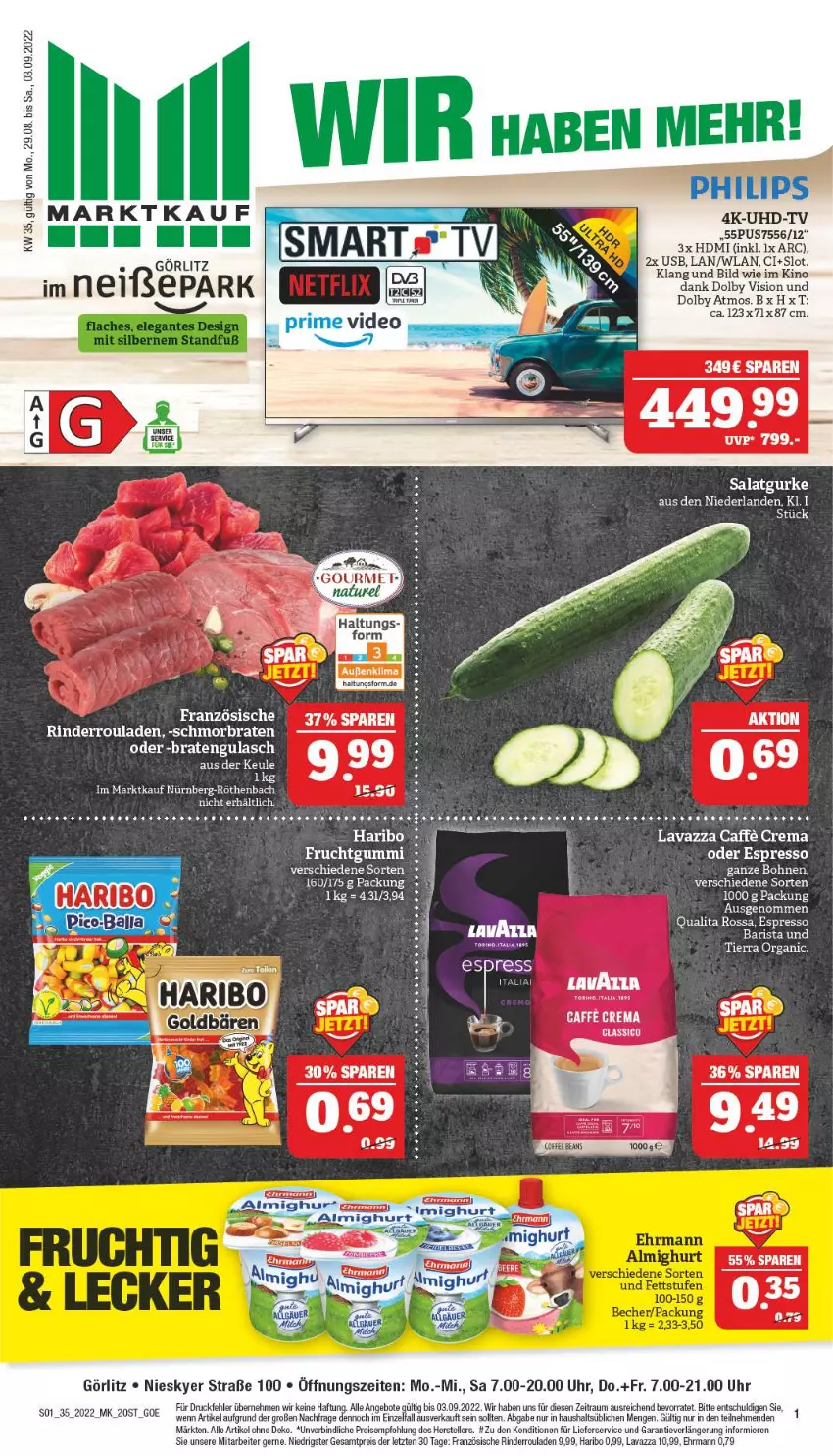 Aktueller Prospekt Marktkauf - Prospekt - von 28.08 bis 03.09.2022 - strona 5 - produkty: angebot, angebote, ball, bohne, bohnen, braten, deo, ehrmann, eis, elle, espresso, frucht, fruchtgummi, gulasch, gurke, haribo, HDMI, lavazza, lieferservice, oder espresso, reis, rind, rinder, Rinderroulade, rinderrouladen, rouladen, salat, Salatgurke, schmorbraten, teller, Ti, uhr, usb, ZTE