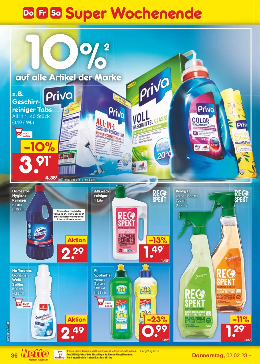 Aktueller Prospekt Netto Marken-Discount - Filial-Angebote - von 30.01 bis 04.02.2023 - strona 36 - produkty: allzweckreiniger, bestpreis, domestos, eis, Gardinen, geschirr, ndk, Rauch, reiniger, reis, rwe, spülmittel, Ti, weck