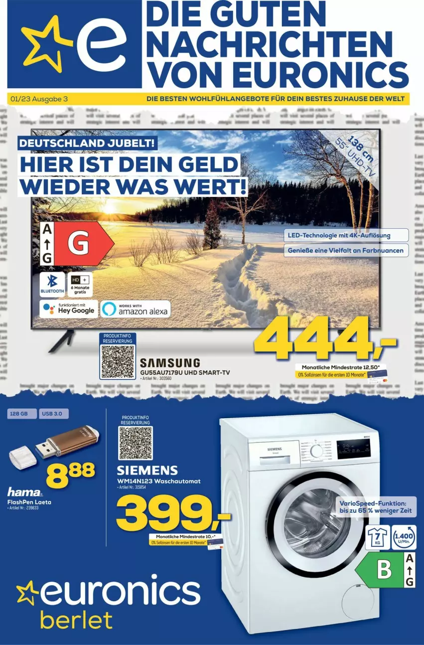 Aktueller Prospekt Euronics - Prospekte - von 25.01 bis 01.02.2023 - strona 1 - produkty: alexa, amazon alexa, angebot, angebote, auto, Nuance, siemens, spee, tee, Ti, uhd