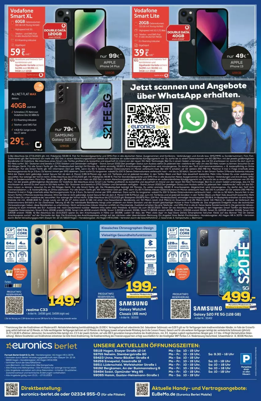 Aktueller Prospekt Euronics - Prospekte - von 25.01 bis 01.02.2023 - strona 10 - produkty: angebot, angebote, Apple, auer, beere, beeren, eis, elle, Gesundheit, gin, Handy, hose, hosen, Rauch, reis, rel, Samsung, samsung galaxy, Samsung Galaxy S, Samsung Galaxy S20, samsung galaxy watch, spee, Surf, tee, telefon, Ti, uhr, vodafone, Yo