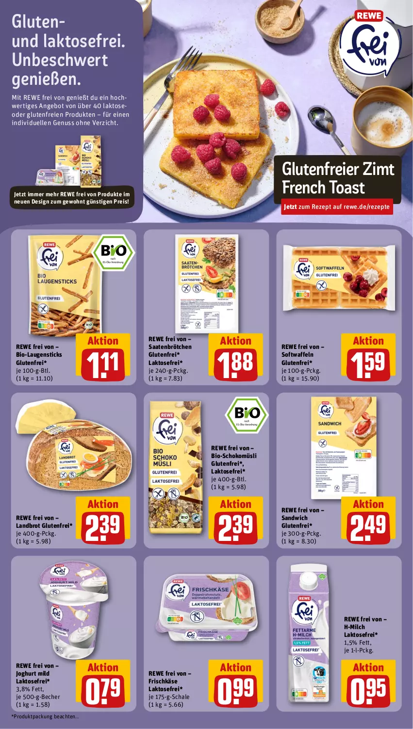 Aktueller Prospekt Rewe - Prospekte - von 09.09 bis 14.09.2024 - strona 13 - produkty: angebot, Becher, bio, brot, brötchen, eier, eis, elle, frischkäse, joghur, joghurt, joghurt mild, Käse, milch, müsli, nuss, reis, rezept, rezepte, sandwich, Schal, Schale, schoko, schokomüsli, Ti, toast, waffeln