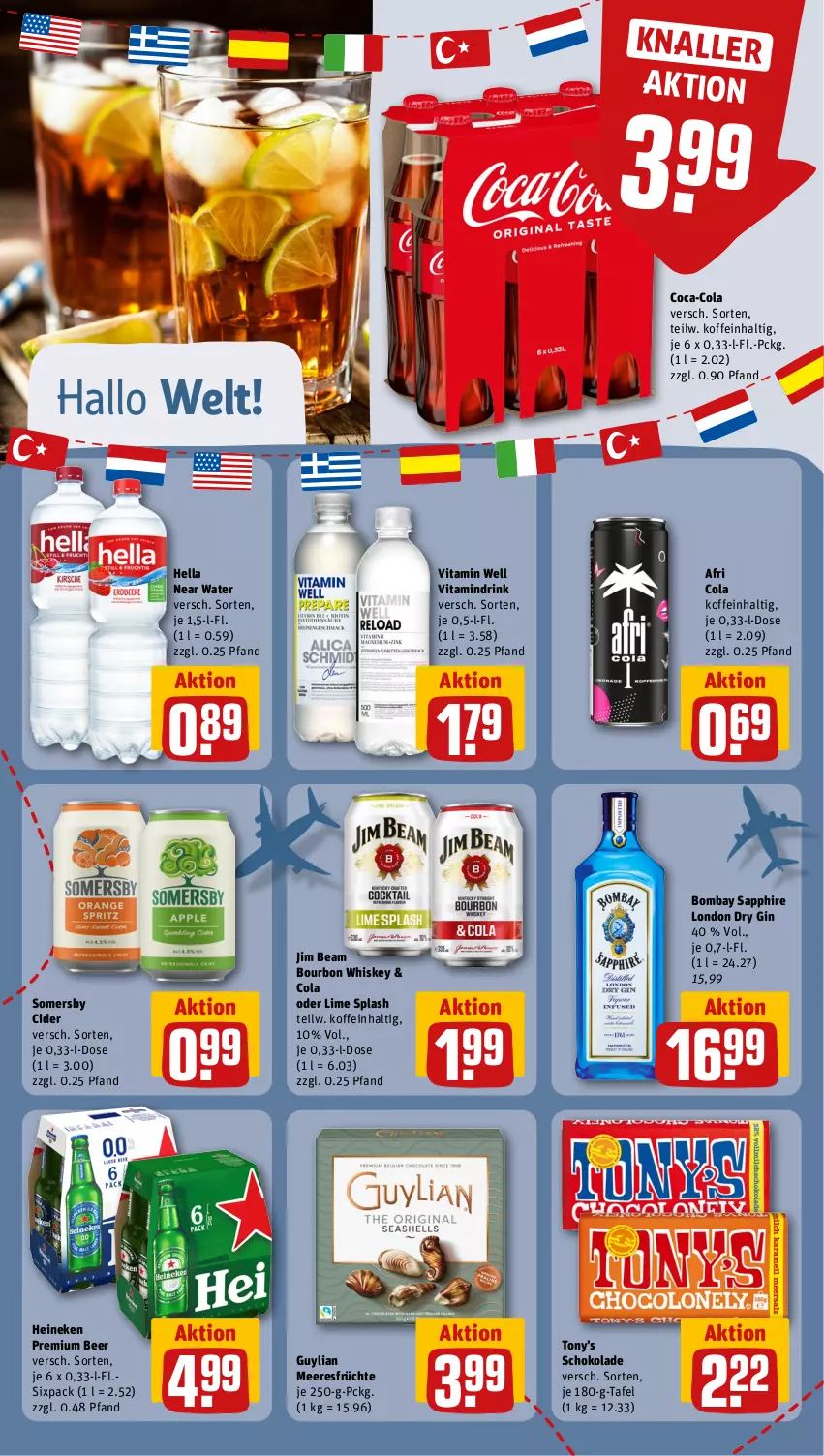 Aktueller Prospekt Rewe - Prospekte - von 09.09 bis 14.09.2024 - strona 15 - produkty: Afri Cola, bombay sapphire, bourbon, bourbon whiskey, cider, coca-cola, cola, drink, dry gin, früchte, gin, heineken, hella, jim beam, london dry, london dry gin, meeresfrüchte, sapphire, schoko, schokolade, somersby, Ti, vita, whiskey