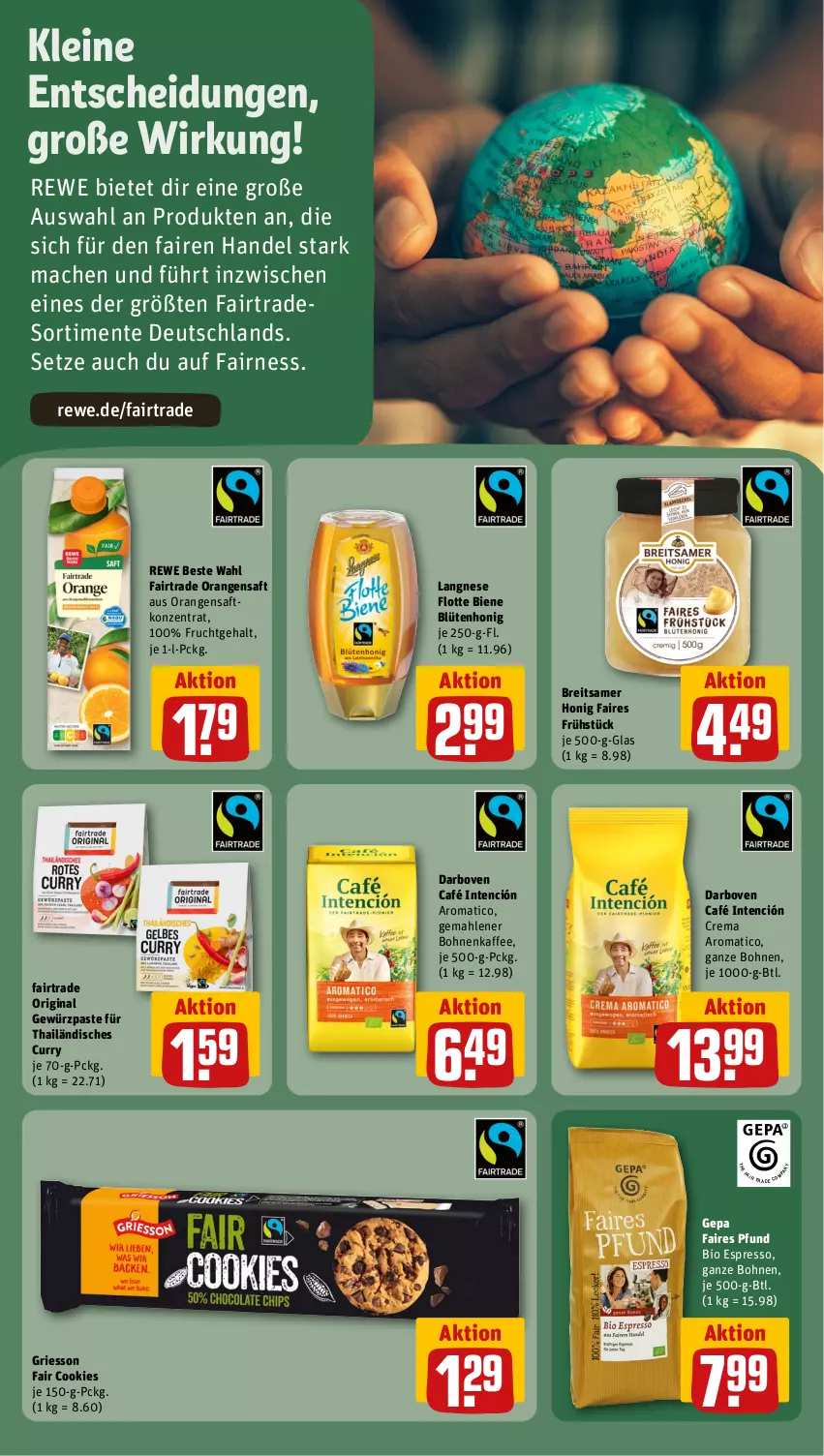 Aktueller Prospekt Rewe - Prospekte - von 09.09 bis 14.09.2024 - strona 16 - produkty: Bau, bio, Blüte, blütenhonig, bohne, bohnen, bohnenkaffee, Brei, cookie, cookies, curry, darbo, darboven, eis, ente, espresso, frucht, gemahlener bohnenkaffee, gewürz, gin, griesson, honig, kaffee, Kette, langnese, leine, mac, orange, orangen, orangensaft, rewe beste wahl, saft, Ti