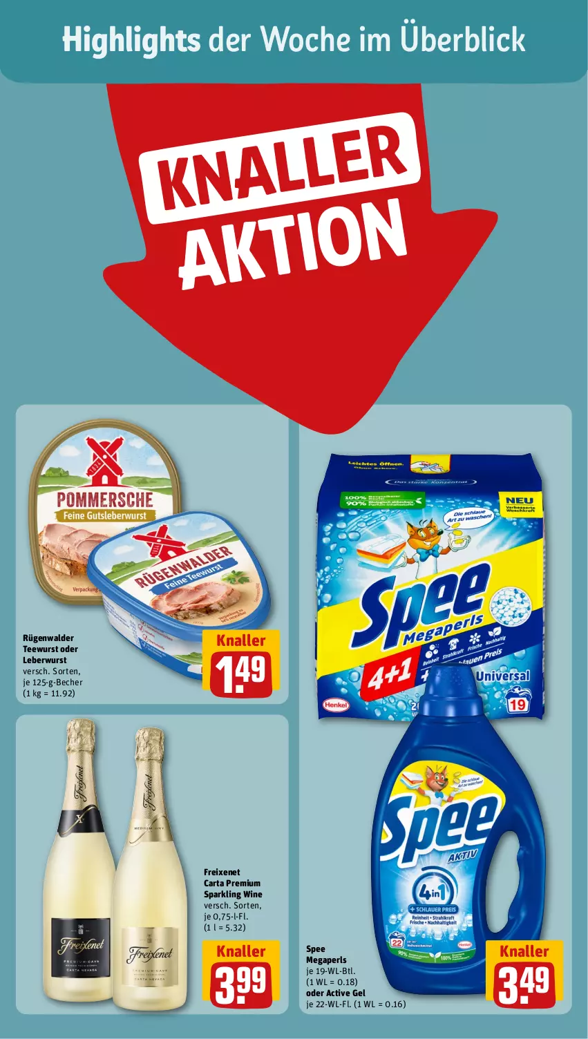 Aktueller Prospekt Rewe - Prospekte - von 09.09 bis 14.09.2024 - strona 2 - produkty: Becher, freixenet, leberwurst, megaperls, rügenwalder, spee, tee, teewurst, Ti, wurst