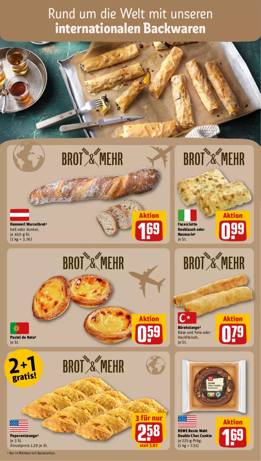 Aktueller Prospekt Rewe - Prospekte - von 09.09 bis 14.09.2024 - strona 8 - produkty: ACC, backwaren, brot, cookie, eis, feta, fleisch, hackfleisch, Käse, knoblauch, merl, peperoni, Peroni, reis, rewe beste wahl, rosmarin, Ti