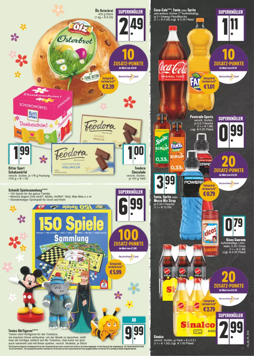 Aktueller Prospekt E Center - Angebote der Woche - von 28.03 bis 02.04.2022 - strona 13 - produkty: angebot, angebotspreis, coca-cola, cola, dell, deutschland card, deutschlandcard, eis, elle, erde, fanta, fanta oder, fanta oder sprite, flasche, LG, limo, mac, Mezzo Mix, milch, Mode, oder sprite, Rana, reis, ritter, ritter sport, schoko, schokowürfel, sinalco, sirup, Spiele, Sport, sprite, Ti, Toniebox, vollmilch, würfel