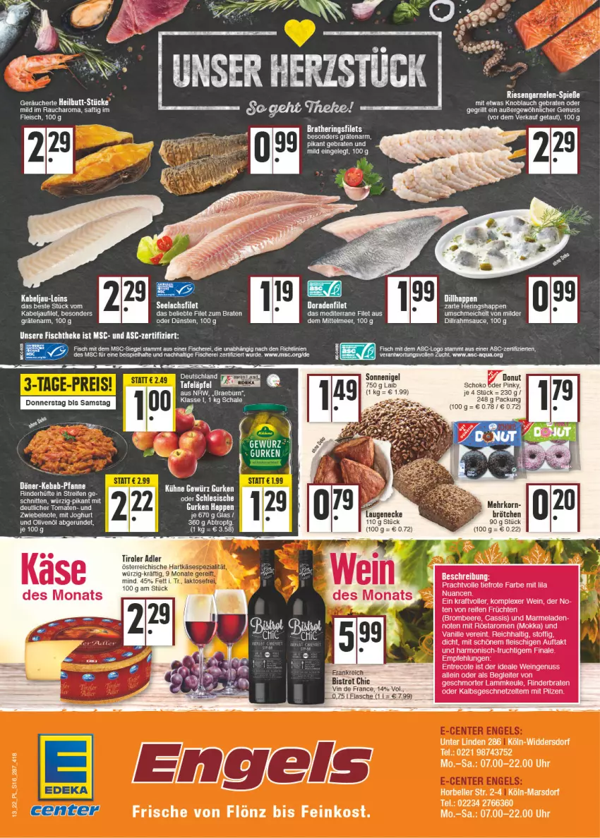 Aktueller Prospekt E Center - Angebote der Woche - von 28.03 bis 02.04.2022 - strona 16 - produkty: aqua, beere, braten, brombeere, brötchen, cassis, Donut, Dorade, eis, elle, ente, feinkost, filet, fisch, fische, Fischer, flasche, fleisch, frucht, früchte, früchten, garnelen, Garnelen-Spieße, grill, hering, Herings, Heringshappen, kabeljaufilet, knoblauch, kraft, lamm, lammkeule, Laugeneck, marmelade, mars, Nuance, nuss, olive, oliven, olivenöl, pfanne, pilze, Rauch, reifen, riesengarnelen, rind, rinder, rinderbraten, Rinderhüfte, ring, saft, sauce, Schal, Schale, Schere, schoko, tafeläpfel, tee, Ti, tomate, tomaten, uhr, vanille, vin de france, wein, Zelt