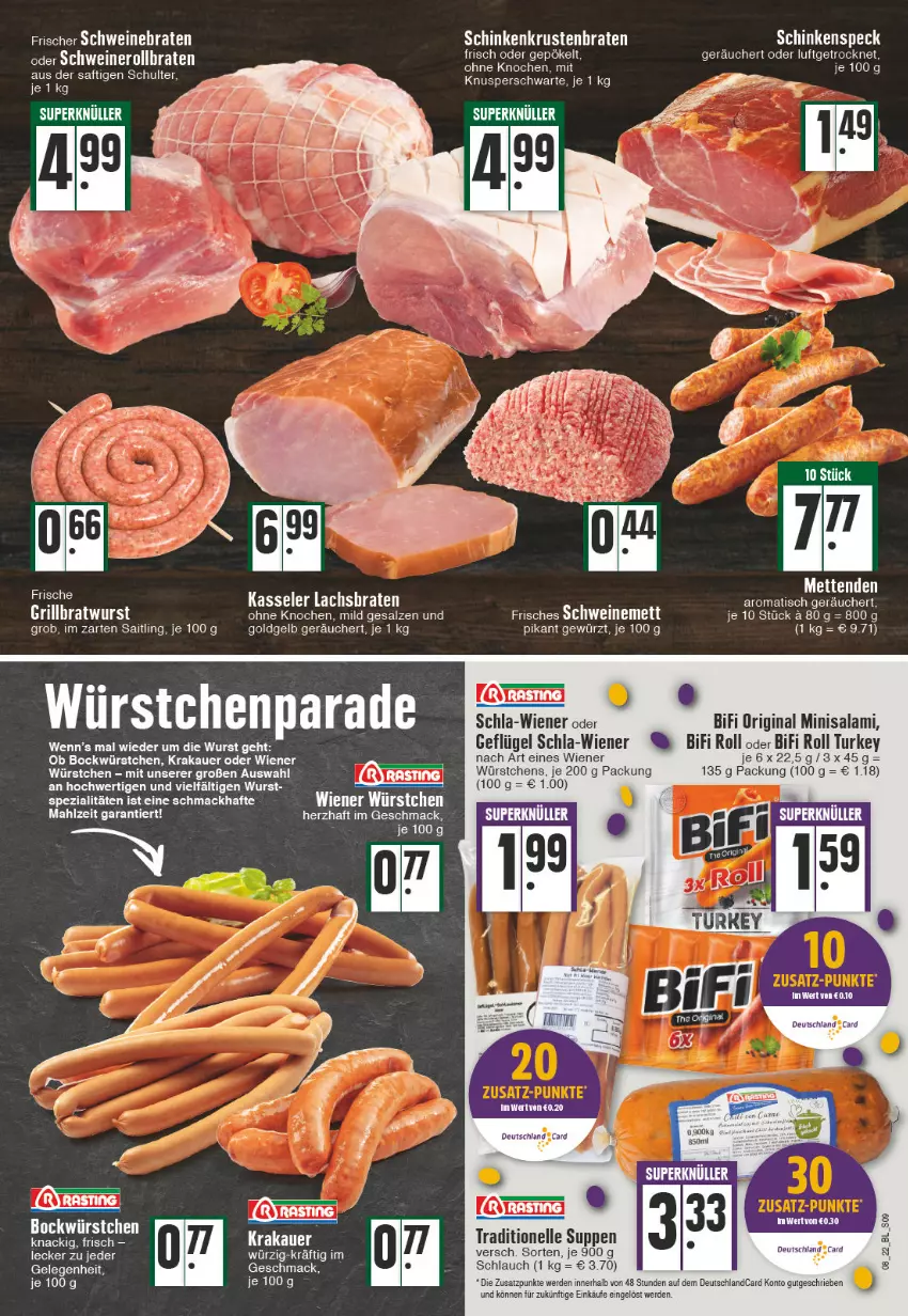 Aktueller Prospekt Edeka - Angebote der Woche - von 21.02 bis 26.02.2022 - strona 9 - produkty: auer, bifi, braten, bratwurst, deutschlandcard, elle, erde, Geflügel, gewürz, gin, grill, grillbratwurst, im zarten saitling, kasseler, krakauer, krustenbraten, lachs, mac, Mett, metten, Mettenden, nero, rollbraten, saft, salami, salz, schinken, schinkenspeck, schlauch, Speck, Spezi, suppe, suppen, Ti, tisch, wein, weine, wiener, wiener würstchen, wurst, würstchen