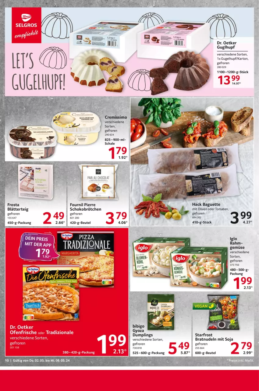 Aktueller Prospekt Selgros - Food - von 02.05 bis 08.05.2024 - strona 10 - produkty: baguette, beutel, blätterteig, bourbon, bourbon vanille, brötchen, Dr. Oetker, frosta, Guglhupf, iglo, nudel, nudeln, olive, oliven, Schal, Schale, schoko, Schokobrötchen, soja, Ti, tomate, tomaten, vanille, Yo