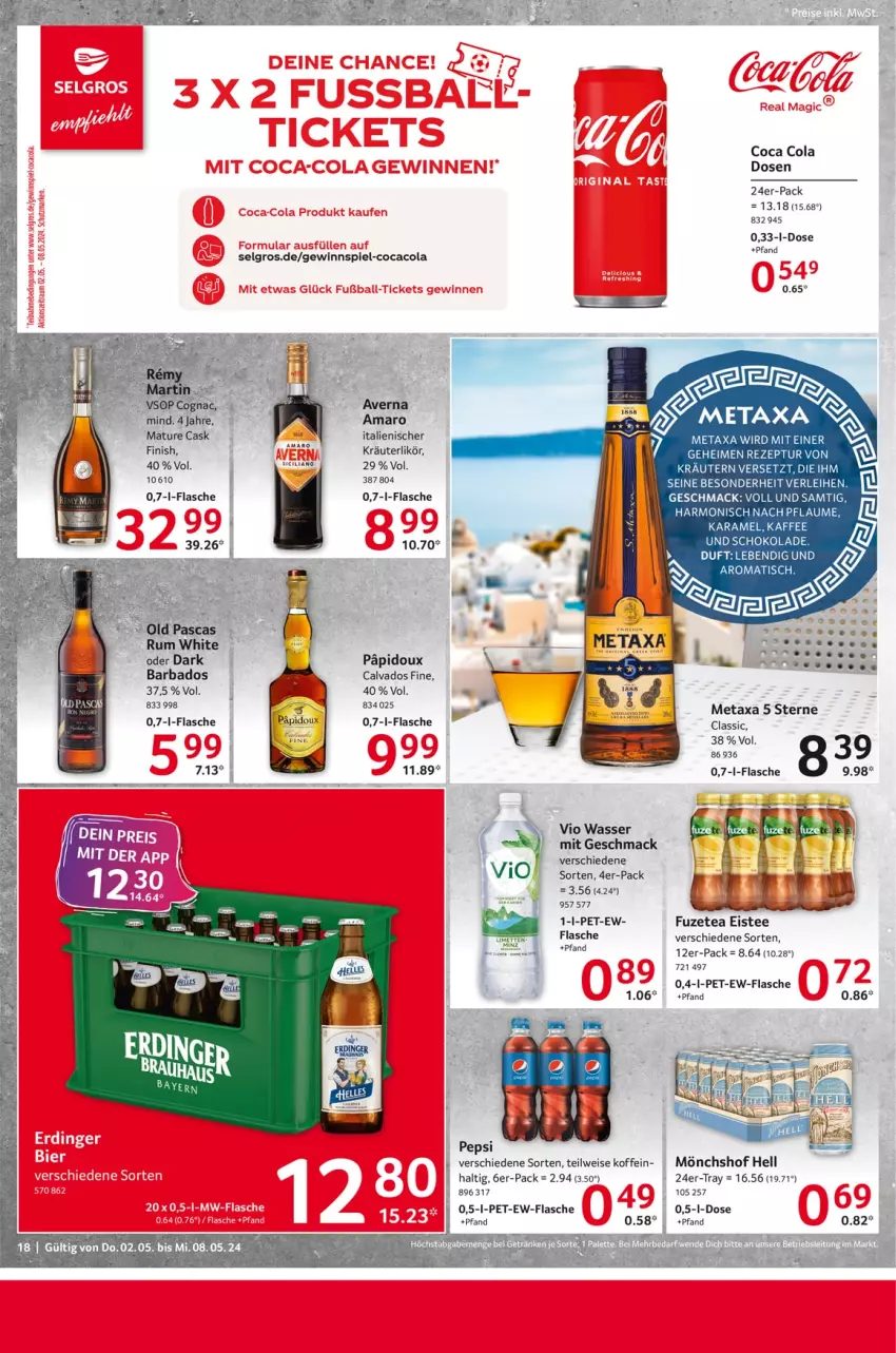 Aktueller Prospekt Selgros - Food - von 02.05 bis 08.05.2024 - strona 18 - produkty: amaro, averna, Bad, Cognac, cola, eis, eistee, Finish, flasche, fuzetea, gewinnspiel, kaffee, kräuter, kräuterlikör, LG, likör, mac, Metaxa, mönchshof, nolte, pepsi, pflaume, rezept, rum, schoko, schokolade, tee, Ti, tisch, wasser