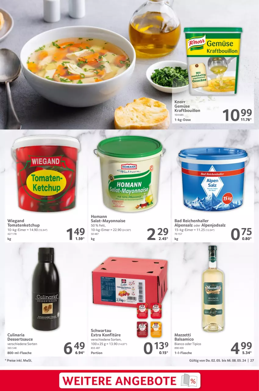 Aktueller Prospekt Selgros - Food - von 02.05 bis 08.05.2024 - strona 27 - produkty: Bad, balsam, balsamico, balsamico bianco, culinaria, dessert, desserts, dessertsauce, eimer, eis, ente, flasche, homann, ketchup, konfitüre, kraft, mayonnaise, reis, Ria, salat, salz, sauce, Schwartau, Ti, Tipi, tomate, tomaten, tomatenketchup, Yo