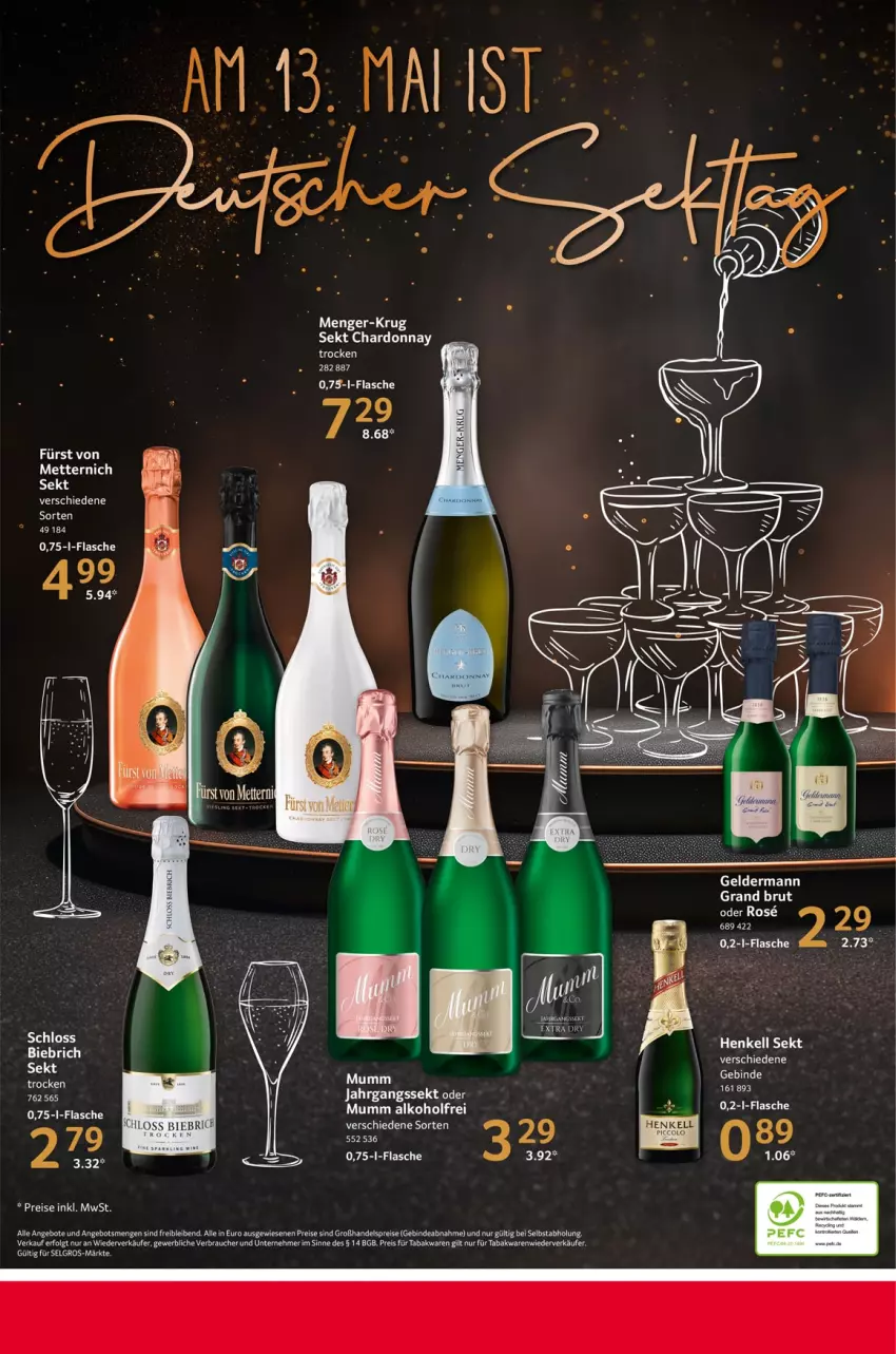 Aktueller Prospekt Selgros - Food - von 02.05 bis 08.05.2024 - strona 32 - produkty: alkohol, angebot, angebote, brut, chardonnay, eis, flasche, geldermann, henkel, henkell, henkell sekt, jahrgangssekt, LG, Mett, metternich, mumm, Rauch, reis, sekt, Ti