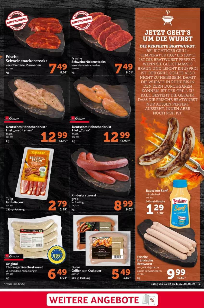 Aktueller Prospekt Selgros - Food - von 02.05 bis 08.05.2024 - strona 5 - produkty: angebot, angebote, auer, bacon, Bau, bratwurst, braun, eis, filet, flasche, gin, grill, hähnchenbrust, krakauer, marinade, Nackensteak, nackensteaks, original thüringer, rind, rinder, Rinderbratwurst, ring, rostbratwurst, Rückensteak, rückensteaks, schwein, schweine, schweinenacken, schweinerücken, senf, steak, steaks, thüringer rostbratwurst, Ti, tulip, wein, weine, wurst