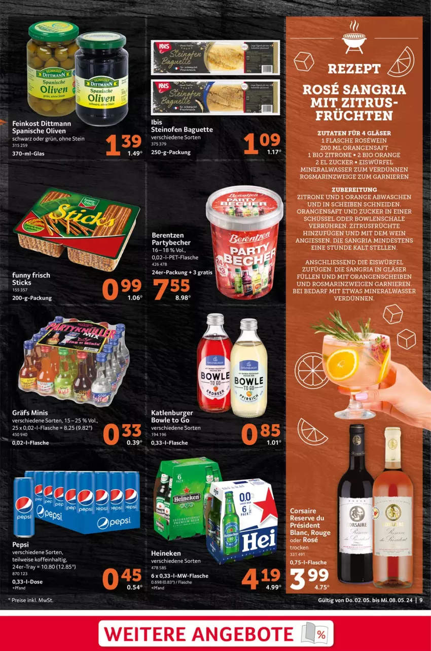 Aktueller Prospekt Selgros - Food - von 02.05 bis 08.05.2024 - strona 9 - produkty: Alwa, angebot, angebote, baguette, Becher, berentzen, bio, bowle, burger, dittmann, eis, eiswürfel, elle, feinkost, flasche, früchte, früchten, Funny Frisch, garnier, Gläser, katlenburger, mineralwasser, mw-flasche, Ofen, olive, oliven, orange, orangen, orangensaft, Ria, rosmarin, rouge, saft, sangria, Schal, Schale, schüssel, steinofen, Ti, wasser, wein, würfel, Yo, zitrone, zucker