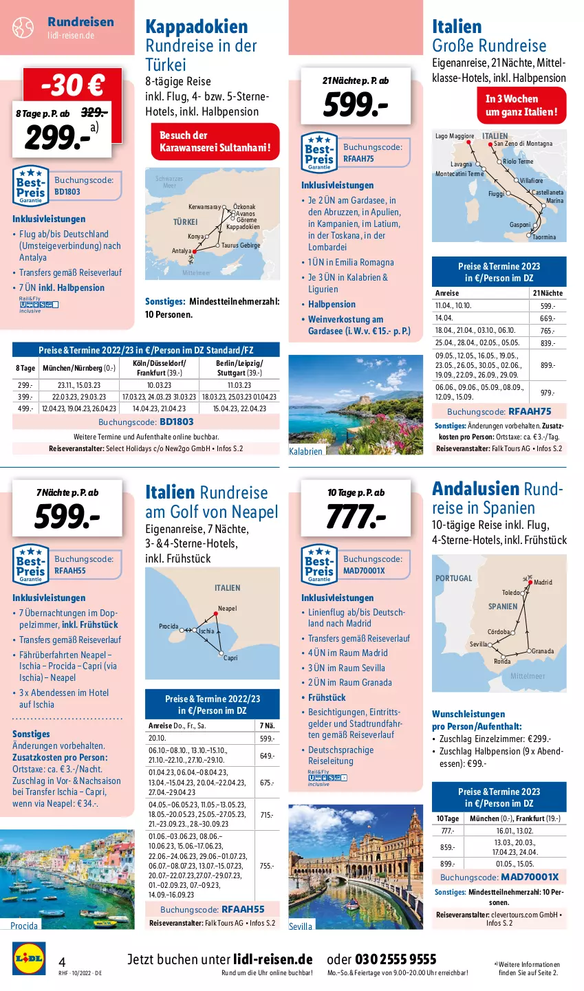 Aktueller Prospekt Lidl - Monatliche Reise-Highlights (SÜD) - von 28.09 bis 30.11.2022 - strona 4 - produkty: axe, brie, buch, Cap, chia, deutschsprachige reiseleitung, eier, eis, grana, inklusivleistungen, kappa, maggi, monte, Rana, reis, reiseveranstalter, reiseverlauf, Ti, uhr, wein