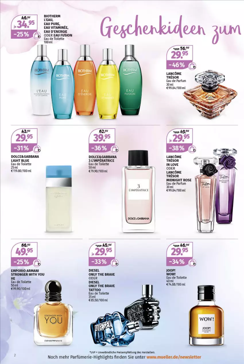 Aktueller Prospekt Mueller - Parfümerie Angebote - von 02.05 bis 14.05.2022 - strona 2 - produkty: Abba, bio, biotherm, Diesel, Eau de parfum, eau de parfum 30 ml, eau de toilette, eau de toilette 100 ml, eis, elle, Emporio Armani, parfum, reis, teller, vita, Vitamine, Yo