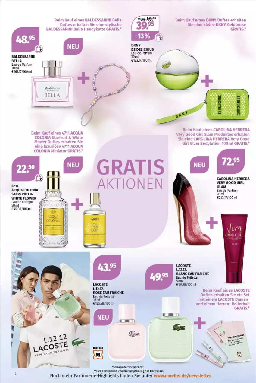 Aktueller Prospekt Mueller - Parfümerie Angebote - von 02.05 bis 14.05.2022 - strona 4 - produkty: ball, body, bodylotion, Carolina Herrera, DKNY, Eau de parfum, eau de parfum 30 ml, Geldbörse, Handy, Kette, Lacoste, leine, Lotion, parfum, Roller, Ti