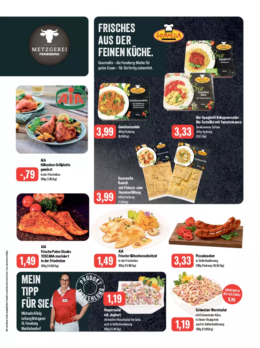 Aktueller Prospekt Feneberg - Prospekte - von 13.07 bis 15.07.2023 - strona 3 - produkty: bio, bolognese, eis, emmentaler, fleisch, fleischsalat, Frische Hähnchen, garnier, gewürz, grill, grillplatte, gutes essen, Hähnchenschnitzel, joghur, joghurt, Käse, knacker, küche, latte, nudel, nudeln, pizza, pute, ravioli, Ria, salat, sauce, Schal, Schale, schnitzel, spaghetti, spaghetti bolognese, steak, steaks, Ti, tomate, tomaten, tomatensauce, torte, tortellini, wurst