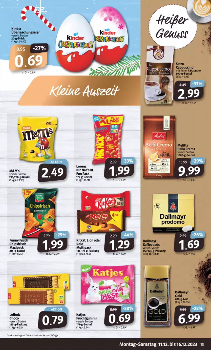 Aktueller Prospekt Markant - Prospekte - von 11.12 bis 16.12.2023 - strona 13 - produkty: chips, chipsfrisch, dallmayr, dallmayr prodomo, eis, frucht, fruchtgummi, kaffee, katjes, kitkat, leibniz, lion, prodomo, reis, Ti, ZTE