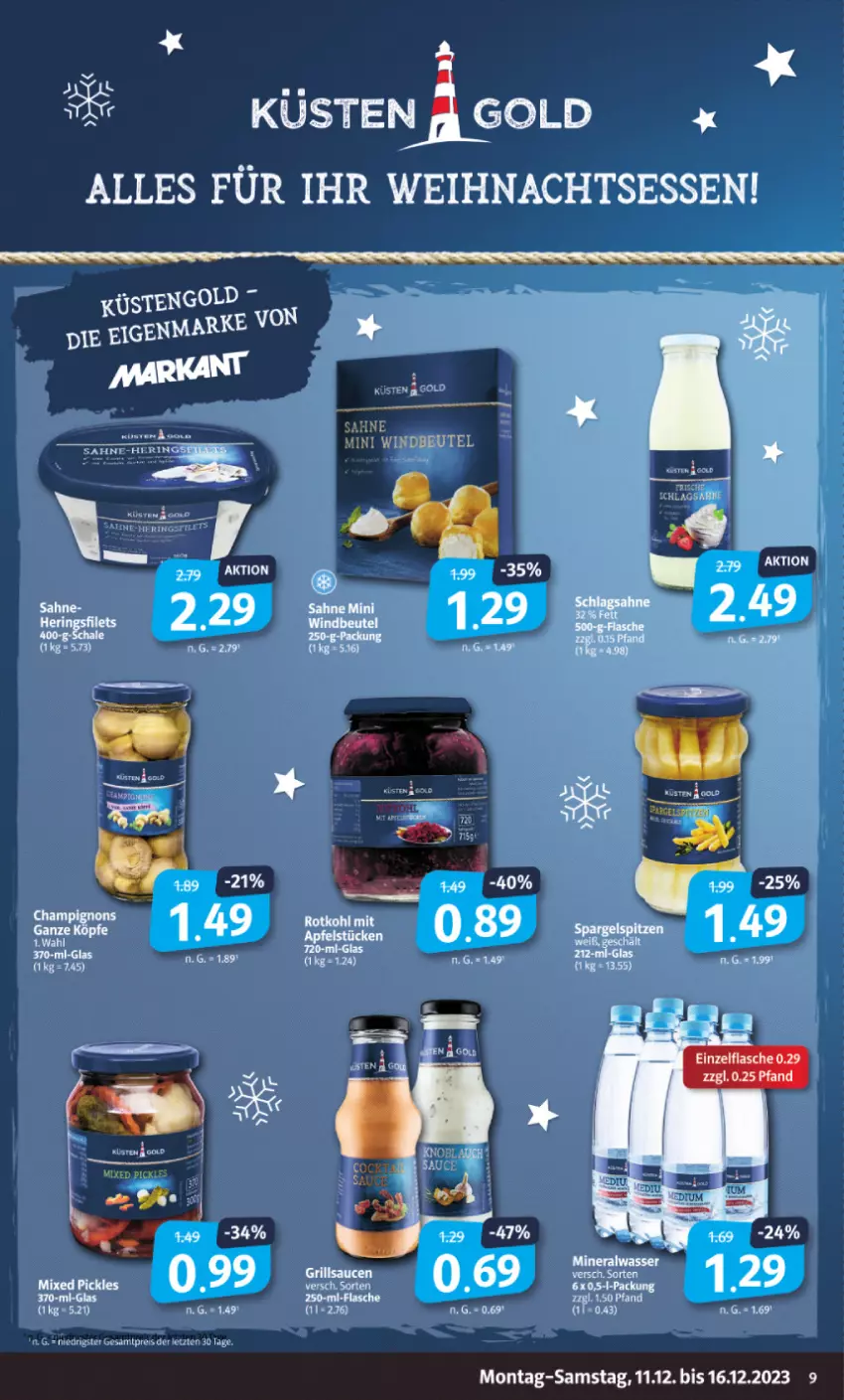 Aktueller Prospekt Markant - Prospekte - von 11.12 bis 16.12.2023 - strona 9 - produkty: Alwa, flasche, mineralwasser, sahne, Ti, wasser