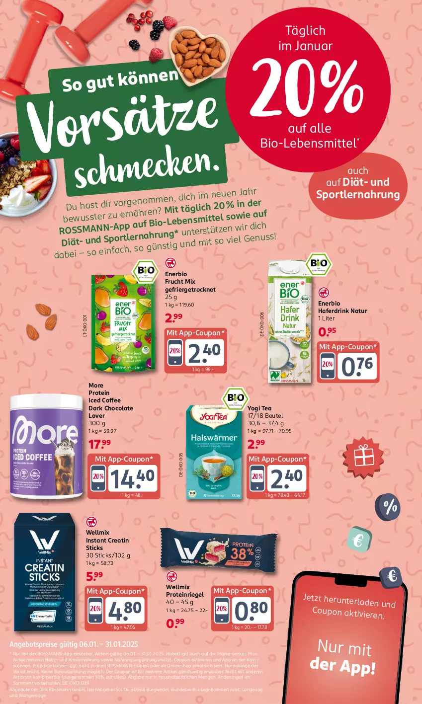 Aktueller Prospekt Rossmann - Prospekte - von 06.01 bis 31.01.2025 - strona 9 - produkty: angebot, angebote, angebotspreis, beutel, bio, cola, coupon, drink, eis, frucht, hafer, Haferdrink, Kinder, Kindernahrung, lebensmittel, natur, nuss, reis, riegel, Sport, Ti, wedel, Yo