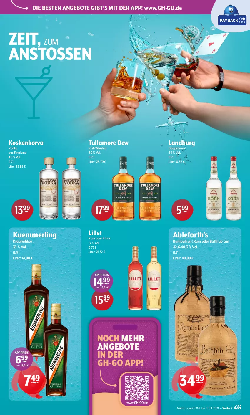 Aktueller Prospekt Getraenke Hoffmann - Prospekte - von 07.04 bis 11.04.2026 - strona 5 - produkty: angebot, angebote, doppelkorn, eis, gin, irish whiskey, korn, kräuter, kräuterlikör, kuemmerling, likör, lillet, lion, merl, reis, rum, Ti, tullamore, tullamore dew, vodka, whiskey