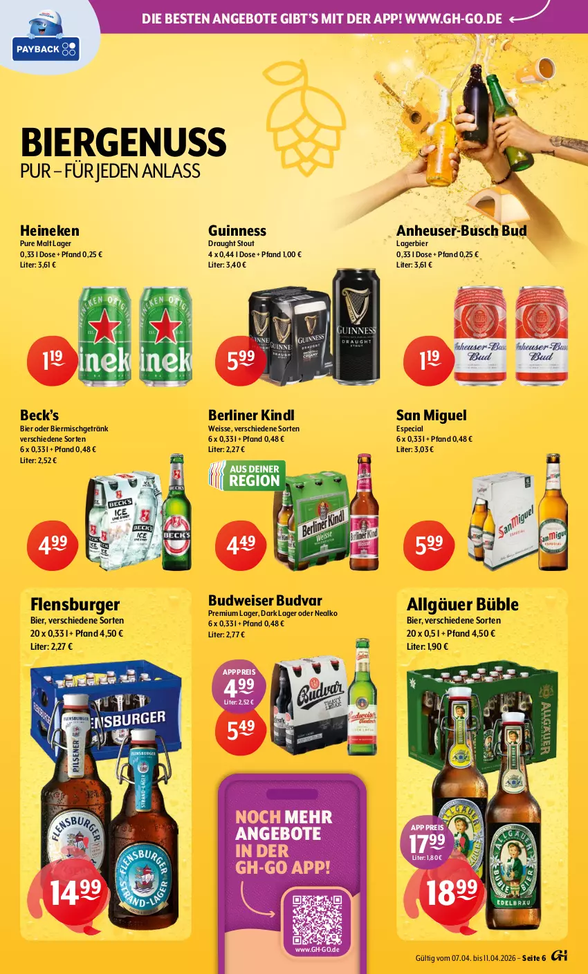 Aktueller Prospekt Getraenke Hoffmann - Prospekte - von 07.04 bis 11.04.2026 - strona 6 - produkty: angebot, angebote, berliner, berliner kindl, bier, budweiser, burger, eis, flensburger, getränk, Guinness, heineken, Heu, Lagerbier, LG, nuss, reis, Ti