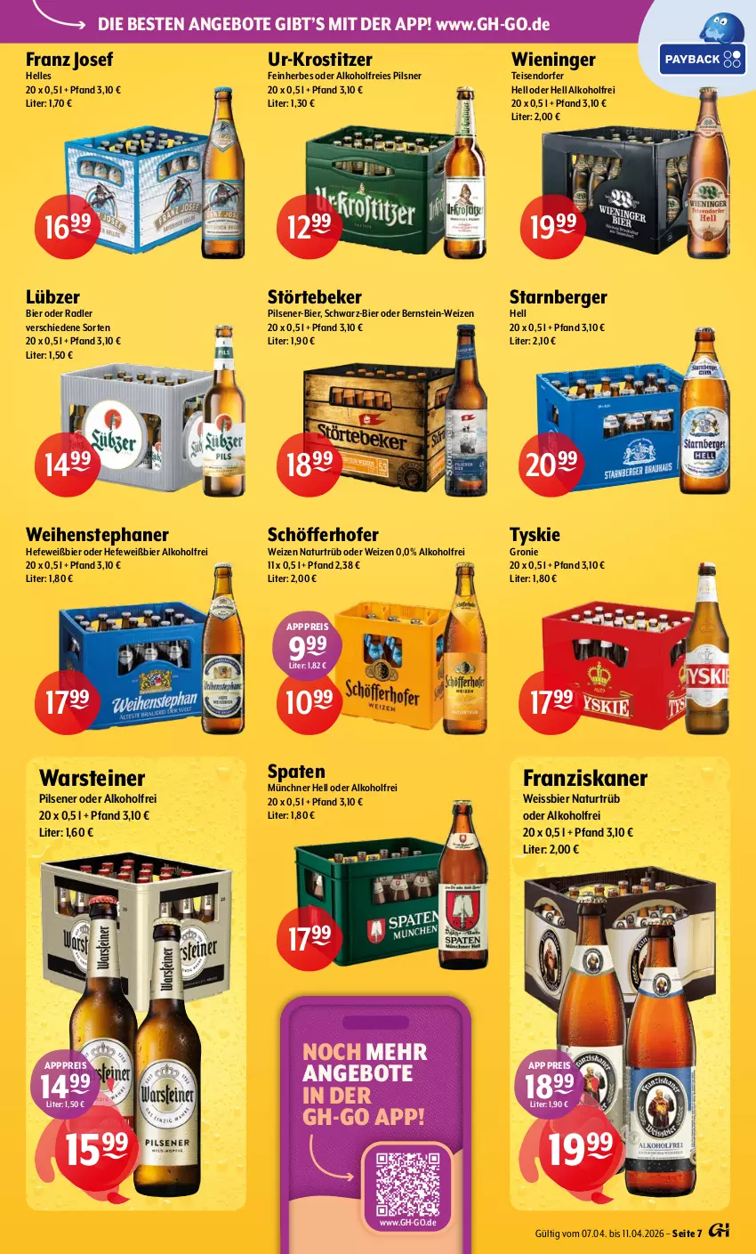 Aktueller Prospekt Getraenke Hoffmann - Prospekte - von 07.04 bis 11.04.2026 - strona 7 - produkty: alkohol, angebot, angebote, Berger, bier, eis, elle, franziskaner, Hefe, Lübzer, natur, oder radler, pils, pilsener, pilsner, radler, reis, schöfferhofer, Spaten, steiner, störtebeker, Ti, tyskie, warsteiner, weihenstephan, weissbier