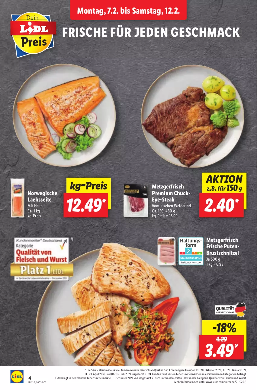 Aktueller Prospekt Lidl - Aktionsprospekt - von 07.02 bis 12.02.2022 - strona 12 - produkty: discount, eis, fleisch, lachs, lebensmittel, mac, monitor, pril, pute, putenbrust, reis, rind, rwe, schnitzel, steak, Ti, wurst