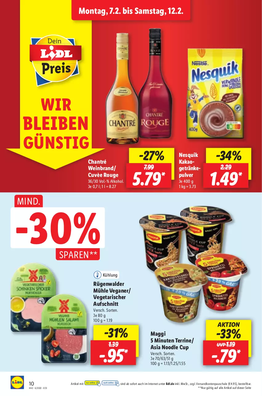 Aktueller Prospekt Lidl - Aktionsprospekt - von 07.02 bis 12.02.2022 - strona 18 - produkty: alkohol, aufschnitt, chantré, getränk, getränke, kakao, maggi, ndk, nesquik, rouge, rügenwalder, rügenwalder mühle, Schal, Schale, terrine, Ti, Vegeta, wein, weinbrand