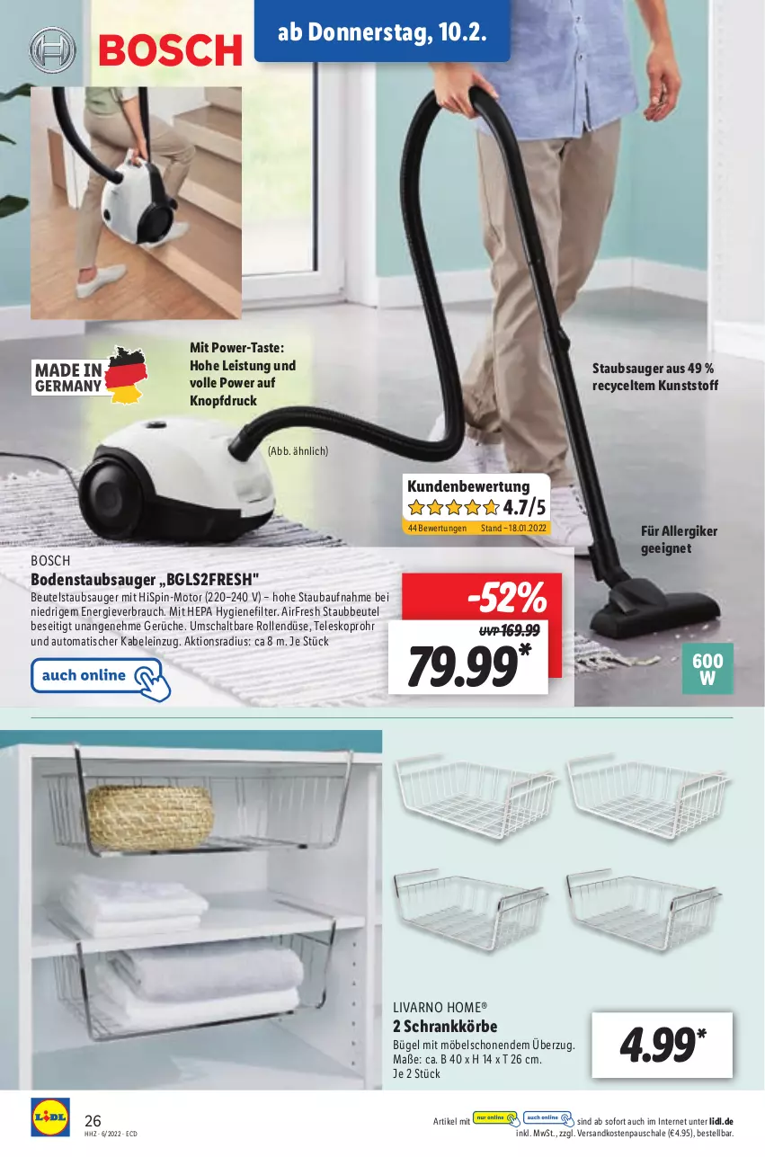 Aktueller Prospekt Lidl - Aktionsprospekt - von 07.02 bis 12.02.2022 - strona 34 - produkty: auto, Bau, beutel, bodenstaubsauger, bosch, bügel, eis, hygienefilter, möbel, ndk, Rauch, Schal, Schale, Schrank, staubbeutel, staubsauger, Teleskop, Ti, tisch