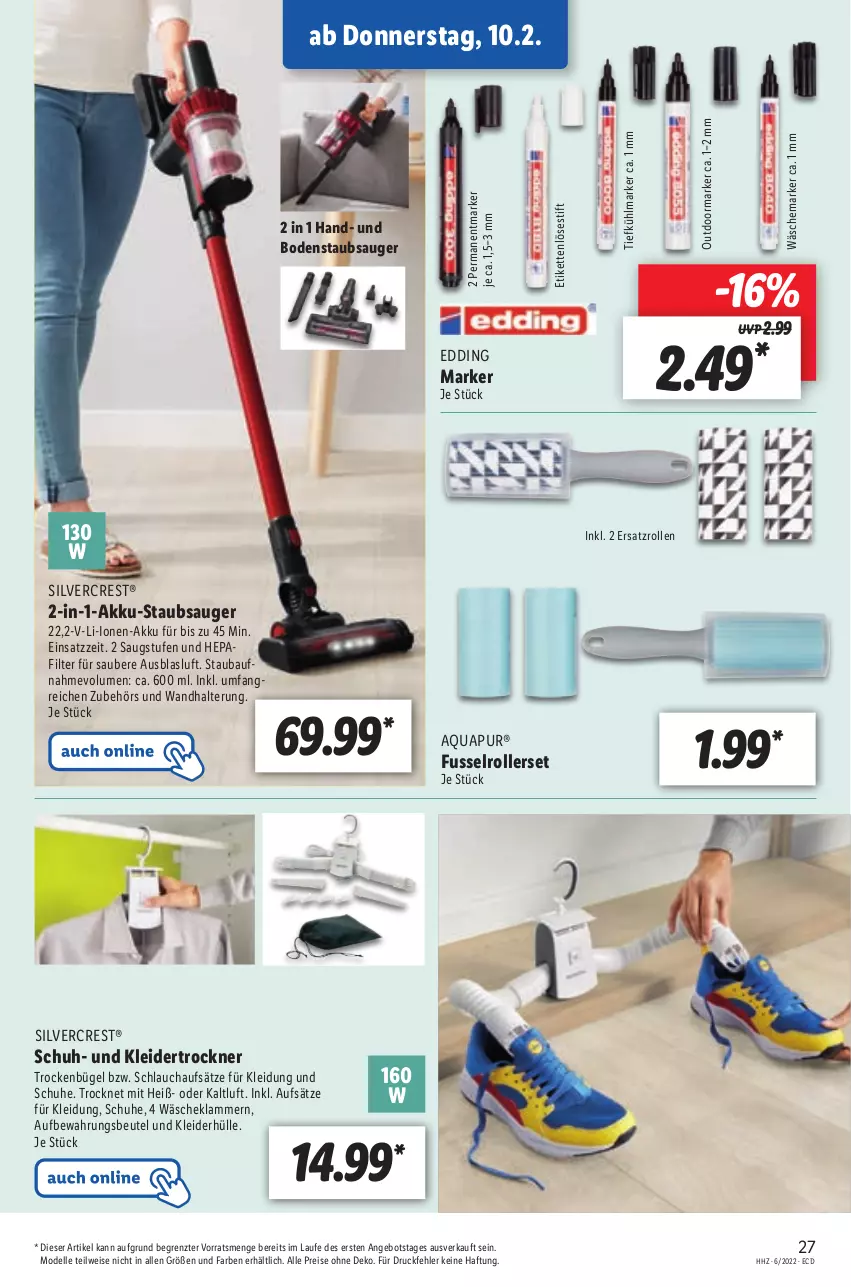 Aktueller Prospekt Lidl - Aktionsprospekt - von 07.02 bis 12.02.2022 - strona 35 - produkty: akku, Akku-Staubsauger, angebot, aqua, AquaPur, Bau, beutel, bodenstaubsauger, bügel, dell, eis, elle, Kette, Klammern, kleid, kleider, Kleidung, lamm, Mode, reis, Roller, schlauch, schuhe, silvercrest, staubsauger, Ti, Trockner, usb, wandhalterung, ZTE