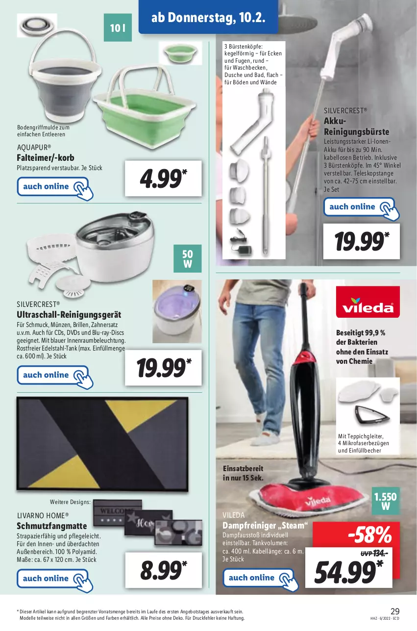 Aktueller Prospekt Lidl - Aktionsprospekt - von 07.02 bis 12.02.2022 - strona 37 - produkty: akku, angebot, aqua, AquaPur, auer, Bad, Becher, beleuchtung, blu-ray, Brille, bürste, bürsten, dampfreiniger, dell, dusche, dvd, edelstahl, eier, eimer, eis, elle, korb, mikrofaser, Mode, Pfau, reiniger, Reinigung, reis, Schal, Schmuck, schmutzfangmatte, silvercrest, Teleskop, teppich, Ti, vileda, waschbecken, ZTE