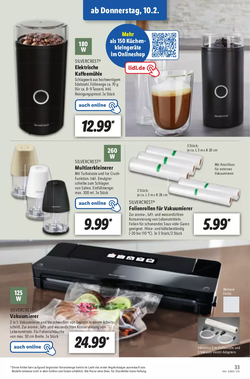 Aktueller Prospekt Lidl - Aktionsprospekt - von 07.02 bis 12.02.2022 - strona 41 - produkty: adapter, angebot, beutel, Brei, dell, edelstahl, eis, elle, kaffee, Kaffeemühle, küche, Küchen, lebensmittel, leine, LG, Mode, Pinsel, Reinigung, reis, sahne, schläuche, silvercrest, tasse, Ti, Vakuumierer, wasser, Zerkleinerer, ZTE