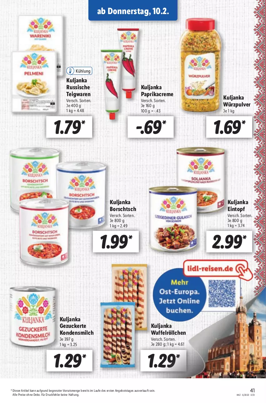 Aktueller Prospekt Lidl - Aktionsprospekt - von 07.02 bis 12.02.2022 - strona 49 - produkty: angebot, Borschtsch, creme, eintopf, eis, kondensmilch, milch, paprika, Paprikacreme, reis, teigwaren, Ti, topf, Waffelröllchen, ZTE, zucker