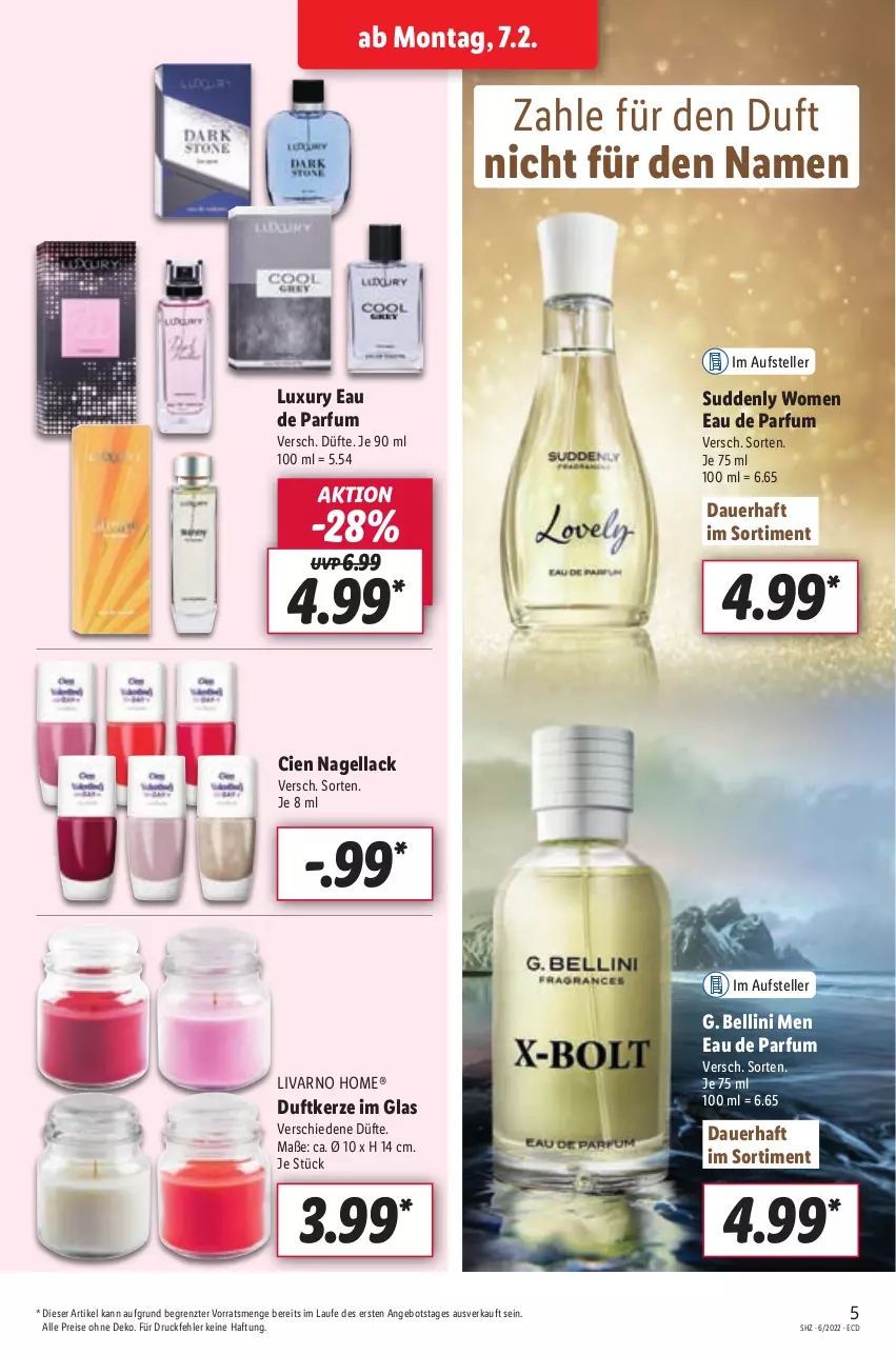 Aktueller Prospekt Lidl - Aktionsprospekt - von 07.02 bis 12.02.2022 - strona 5 - produkty: angebot, auer, Cien, Duftkerze, Eau de parfum, eis, elle, kerze, lack, Nagellack, parfum, reis, teller, Ti, ZTE