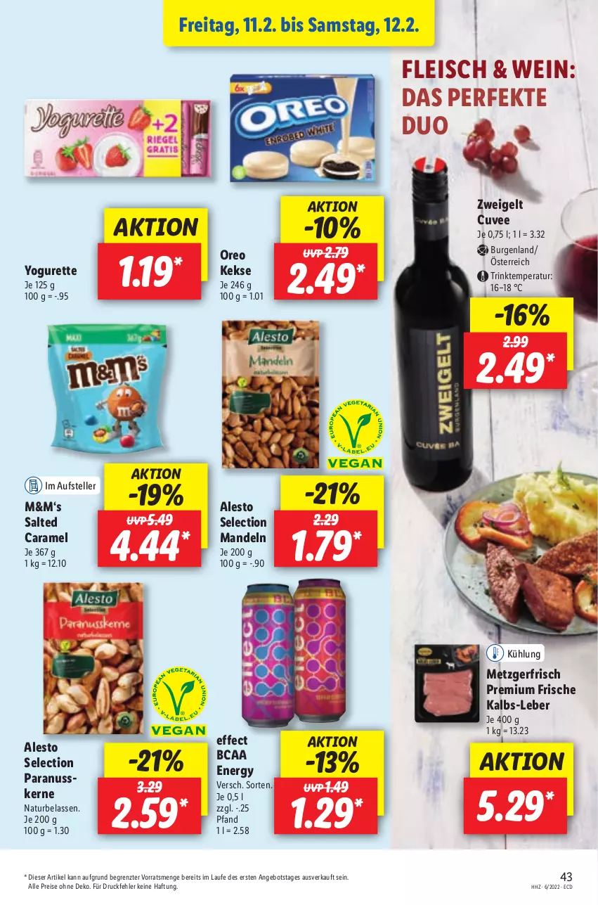 Aktueller Prospekt Lidl - Aktionsprospekt - von 07.02 bis 12.02.2022 - strona 51 - produkty: alesto, angebot, caramel, Effect, eis, elle, fleisch, keks, kekse, mandel, mandeln, natur, nuss, oreo, Paranusskerne, reis, teller, Ti, wein, Yo, yogurette, ZTE, Zweigelt