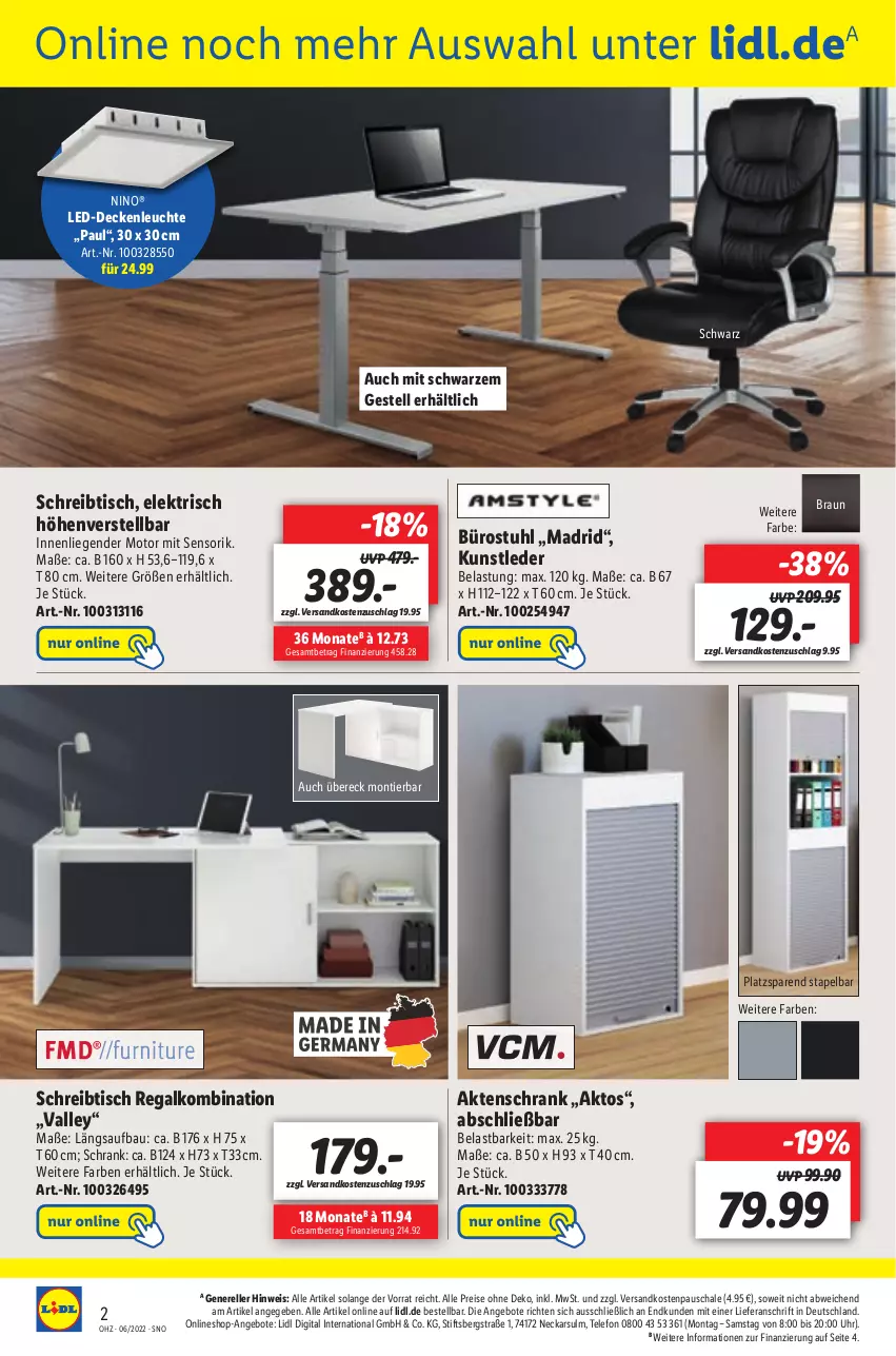 Aktueller Prospekt Lidl - Aktionsprospekt - von 07.02 bis 12.02.2022 - strona 56 - produkty: Aktenschrank, angebot, angebote, Bau, braun, decke, deckenleuchte, eis, elle, led-deckenleuchte, Leuchte, Liege, ndk, regal, reis, rel, Schal, Schale, Schrank, schreibtisch, stuhl, telefon, Ti, tisch, uhr