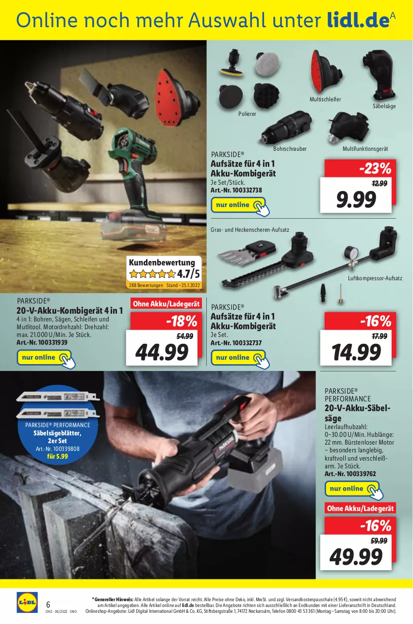 Aktueller Prospekt Lidl - Aktionsprospekt - von 07.02 bis 12.02.2022 - strona 60 - produkty: akku, Akku-Säbelsäge, angebot, angebote, Bohrschrauber, bürste, bürsten, eis, elle, heckenschere, kompressor, kraft, ladegerät, ndk, Parkside, reis, rel, Säbelsäge, säge, Schal, Schale, Schere, telefon, Ti, tisch, uhr