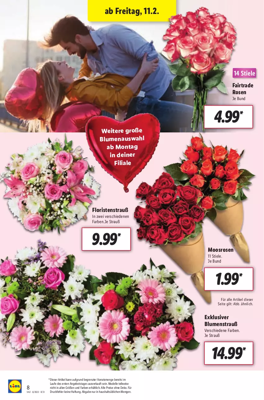 Aktueller Prospekt Lidl - Aktionsprospekt - von 07.02 bis 12.02.2022 - strona 8 - produkty: angebot, blume, blumen, Blumenstrauß, dell, eis, elle, Mode, reis, rosen, Ti, ZTE